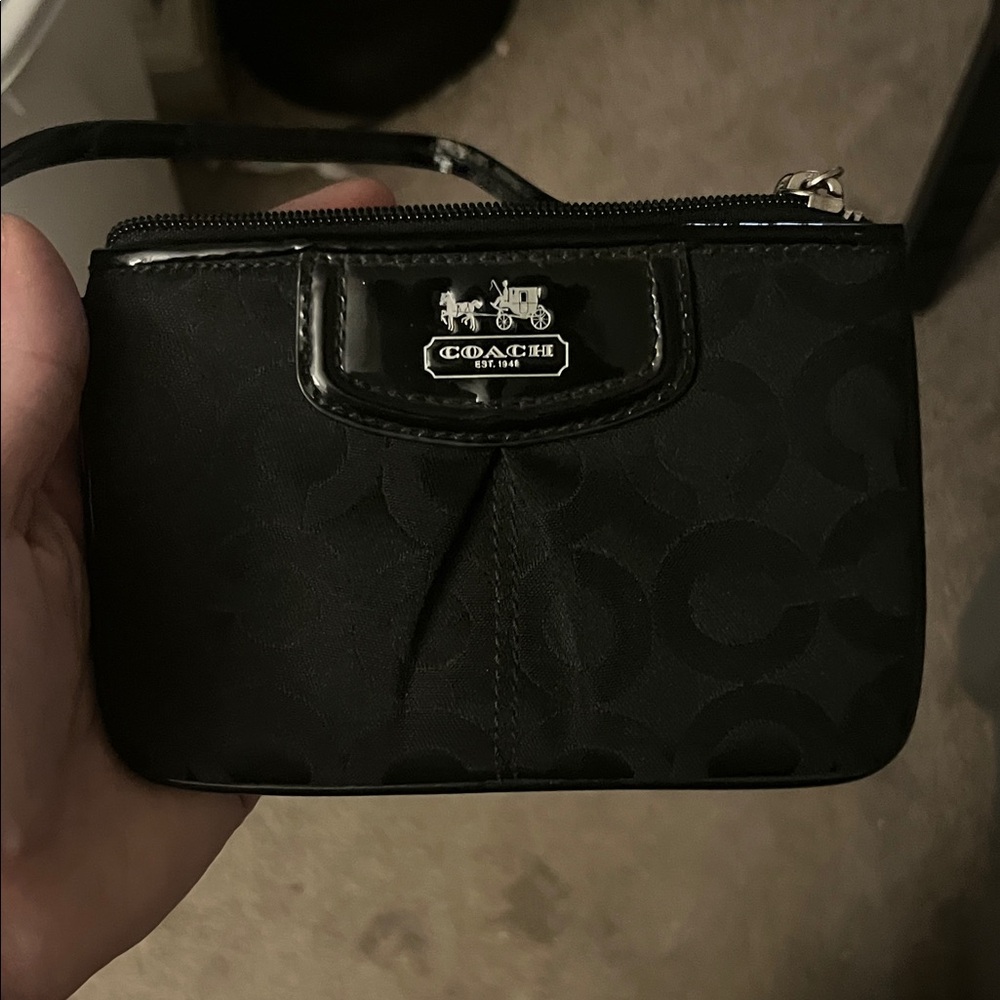 Coach Black Signature Wristlet with Patent Trim - Picture 2 of 5